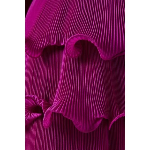 NWT Milly Ryan Pleated Chiffon Long Sleeve Mini Dress in Fuchsia, Size 6 - Picture 4 of 16